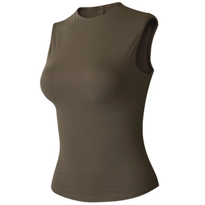 Débardeur de Yoga sans Manches pour Femme Col Montant Coupe Ajustée Haute Élasticité Évacuation de l'humidité Top de Sport Pilates Gym