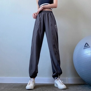 High waist quick-dry dark grey joggers with zipper pockets and cinched cuffs for workout