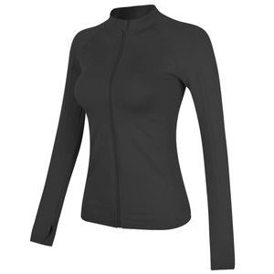 Veste de sport slim pour femme avec col montant, fermeture éclair et passe-pouces gris foncé