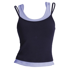 Détail de la brassière de sport noire multicouche avec doublure intérieure couleur lavande