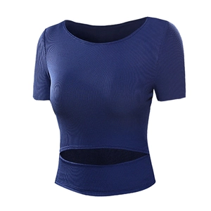 Damen Sport Kurzarm Crop Top Sexy Taillenausschnitt Geripptes Fitness Yoga T-Shirt Atmungsaktives Schnelltrocknendes Sportoberteil