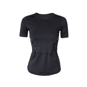 T-Shirt de Sport Femme Coupe Ajustée Séchage Rapide Respirant Manches Courtes Course Yoga Fitness Gym Haut Col Rond Couleur Unie