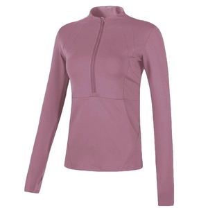 Women's Half Zip Long Sleeve Active Top Breathable Elastic Stand Collar Sportswear Slim Fit Yoga Running Training Shirt