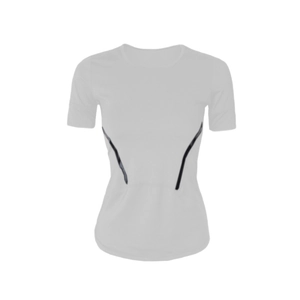 T-shirt de sport femme blanc, coupe ajustée, séchage rapide avec lignes noires latérales