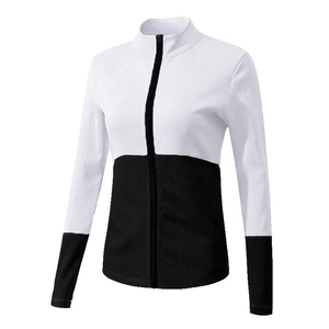 Veste de Sport Femme Color-Block à Col Montant et Fermeture Éclair Coupe Moulante Manches Longues Haut Yoga Course