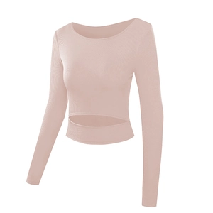 Slim fit long sleeve cropped yoga top in dusty pink with front waist cutout detail