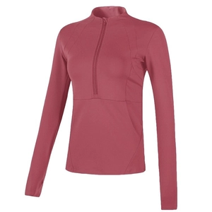 Women's rose pink slim fit half-zip sports top for running yoga and outdoor fitness