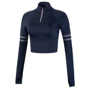 Top da Yoga a Manica Lunga con Mezza Zip Slim Fit da Donna Maglietta Sportiva Corta con Foro per il Pollice per Palestra