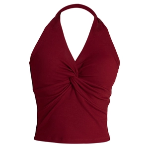 Women Halter V-Neck Sports Bra Twist Front Ribbed Yoga Tank Top Fixed Cup Nylon Spandex Anti-Shock Fitness Crop Top