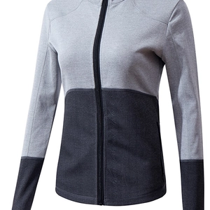 Veste de sport zippée pour femme en gris bicolore avec coupe cintrée et col montant