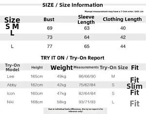 Detailed size chart and fitting guide for women's long sleeve crop top yoga shirt