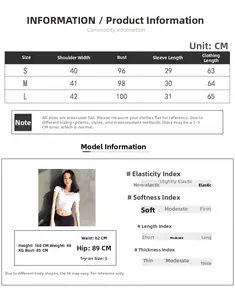 Size guide table for women mesh running t-shirt with detailed body measurements