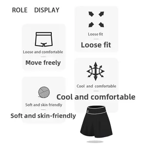 Detail view of high-waist loose fitness shorts showing breathable black fabric texture