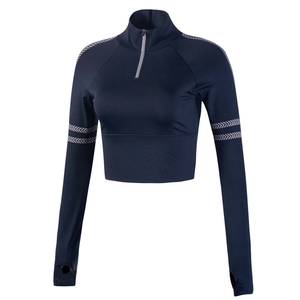 Top da yoga blu scuro aderente con mezza zip, collo alto e asole per pollici da donna
