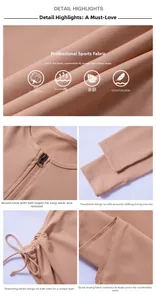 Détails du col demi-zip et des poignets passe-pouce du haut de sport rose