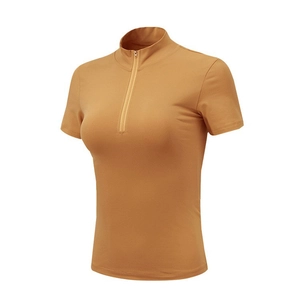 Women Stand Collar Zipper Sports T-Shirt Slim Fit Stretchy Quick Dry Top For Running Yoga Fitness Casual Activewear