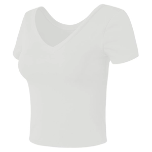 T-shirt de sport court à col en V blanc pour femme idéal pour le yoga et fitness