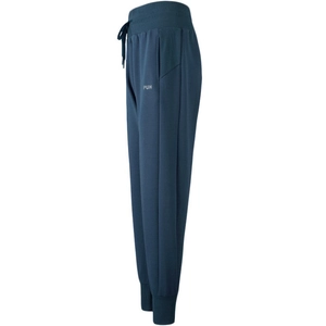 Detail view of high-waist joggers showing drawstring waist and grey PUH logo print