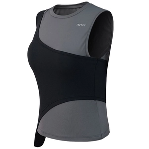 Gilet de Yoga Fitness de Course sans Manches pour Femmes Patchwork Contrasté Coupe Cintrée Haut de Sport Respirant Séchage Rapide