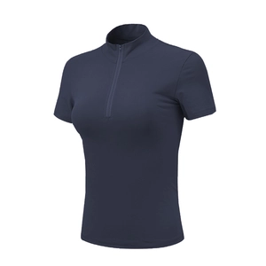 Slim fit dark navy sports T-shirt with stand collar and half-zipper for yoga