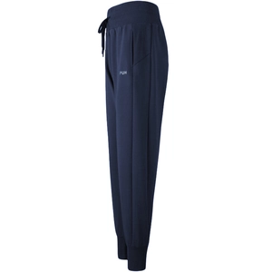 High waist dark blue joggers with drawstring waist and elastic cuffs for running