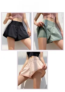 Drei-Farben-Display von 2-in-1-Sportshorts mit hoher Taille und doppellagiger Textur