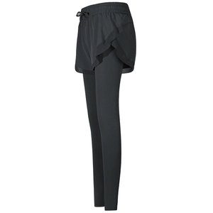 Leggings sportivi 2-in-1 neri da donna con vita alta e coulisse per corsa e yoga fitness