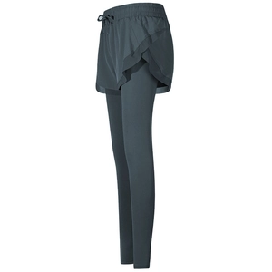 Leggings sportivi 2-in-1 a vita alta da donna con coulisse regolabile in grigio scuro
