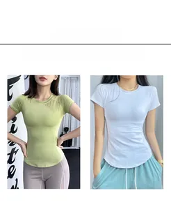 Detail of slim fit sports t-shirts in white and green with breathable elastic fabric