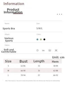 Guide des tailles pour soutiens-gorge de sport à impact élevé, mesures S, M, L