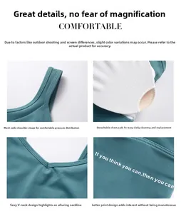Détail du soutien-gorge de sport avec bretelles en mesh, coussinets et col en V profond
