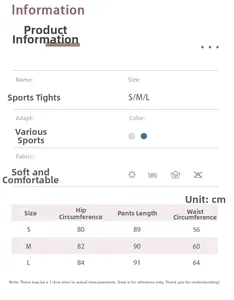 Tabella taglie per leggings sportivi ad asciugatura rapida con misure in centimetri