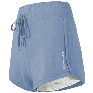 Light blue double-layer running shorts with high waist, drawstring and inner lining