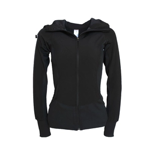 Veste de sport slim noire à capuche avec fermeture éclair et passe-pouces pour femme