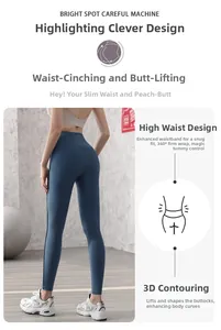Dettaglio dei pantaloni yoga blu a vita alta con modellatura 3D e texture a coste
