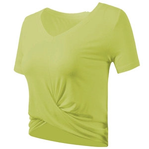 Top sportivo da donna con scollo a V, asciugatura rapida e nodo frontale, verde lime