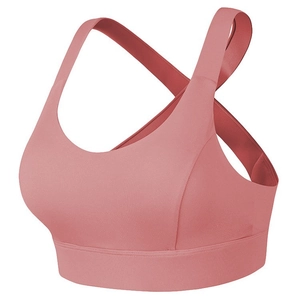 Soutien-gorge de sport rose corail avec dos croisé et larges bretelles pour maintien