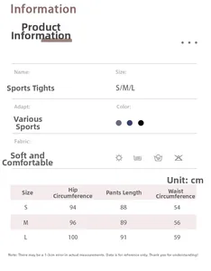 Guide des tailles pour pantalon de yoga taille haute avec mesures de hanches et taille