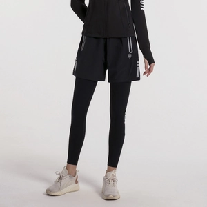Leggings Sportivi 2 in 1 da Donna Con Pantaloncini Vita Alta Asciugatura Rapida Dimagranti Fitness Yoga Pantaloni Neri