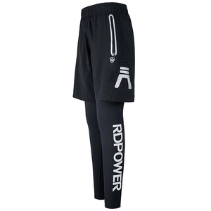 Pantaloni sportivi 2-in-1 neri da uomo con logo RDPOWER e leggings a compressione