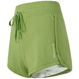 Women's green high-waisted running shorts with quick-dry fabric and inner liner