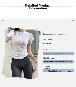 Dettaglio del top yoga bianco con mezza zip, coulisse laterali e tessuto ad alta elasticità