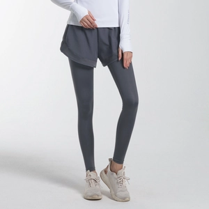 Legging de sport 2-en-1 gris taille haute à séchage rapide pour yoga et fitness femme