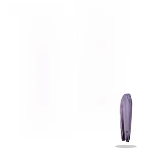 Detail view of purple quick-dry yoga pants with drawstring waist and elastic cuffs