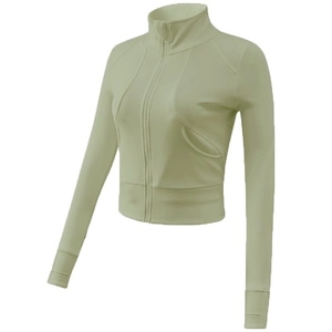 Veste de sport slim vert clair avec fermeture éclair, passe-pouces et col montant