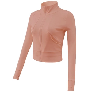 Veste de sport slim pêche avec fermeture éclair et passe-pouces pour le yoga et fitness