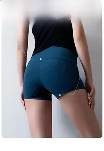Close-up of high-waisted fitness shorts with lifting seams and anti-roll leg design