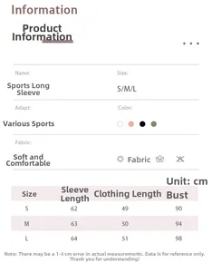 Tableau des tailles pour veste de sport zippée avec mesures de manches et de poitrine