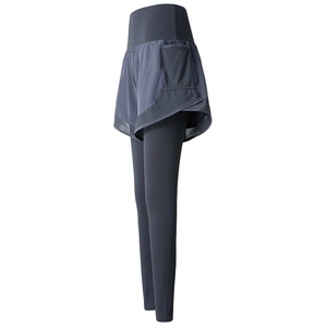 Pantalon de yoga 2 en 1 bleu marine taille haute avec poches latérales en maille