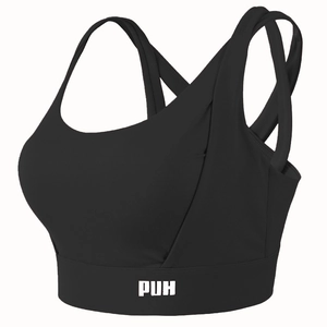 Soutien-gorge de sport noir à maintien élevé avec bretelles croisées et logo PUH blanc